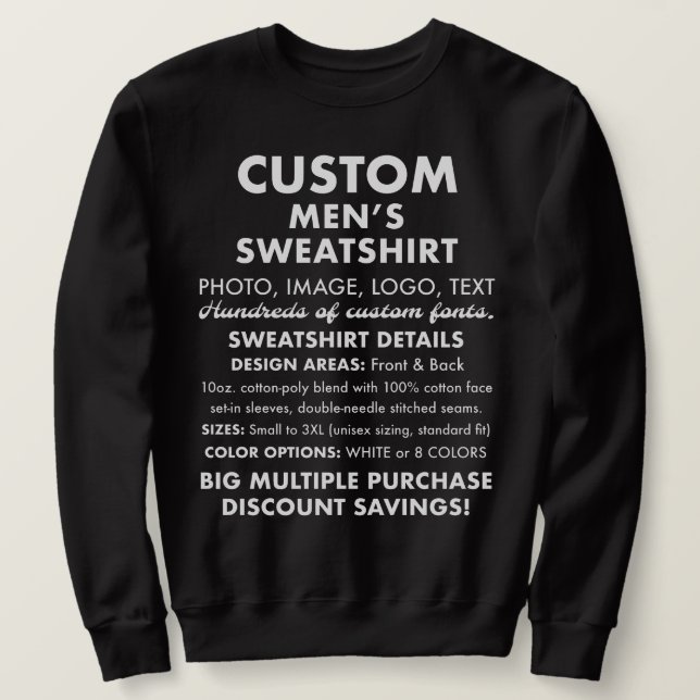 Men's Custom Personalised Black Sweatshirt (Design Front)
