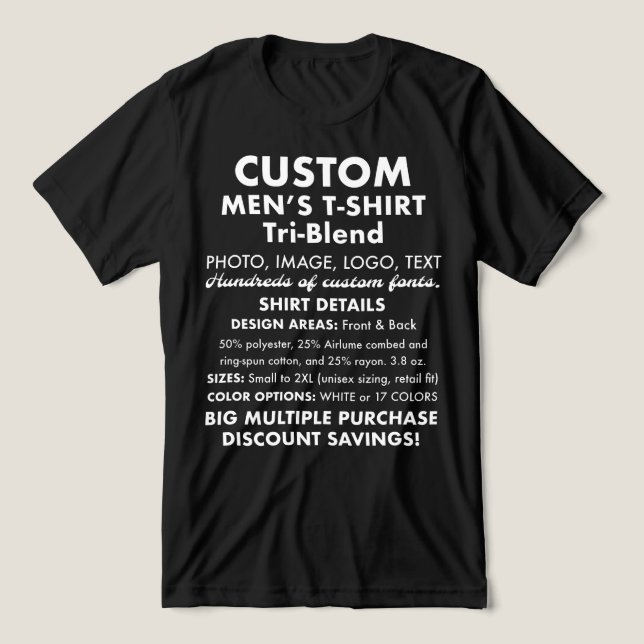 Men's Custom Personalised Black Tri-Blend T-Shirt Shirt (Design Front)