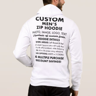 Men's Custom Personalised White Full Zip Hoodie