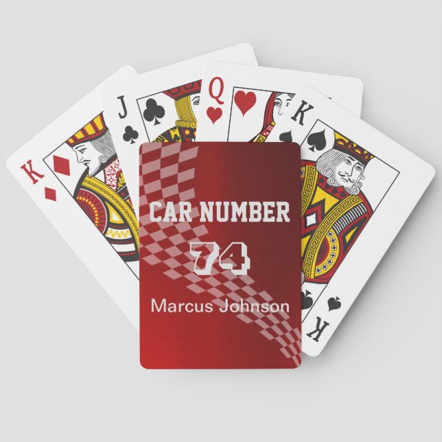 Men's Customisable Metallic Red Racing Flag Playing Cards (Back)