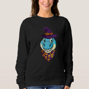 Mens  cute Dinosaur wear witch hat and skull hallo Sweatshirt