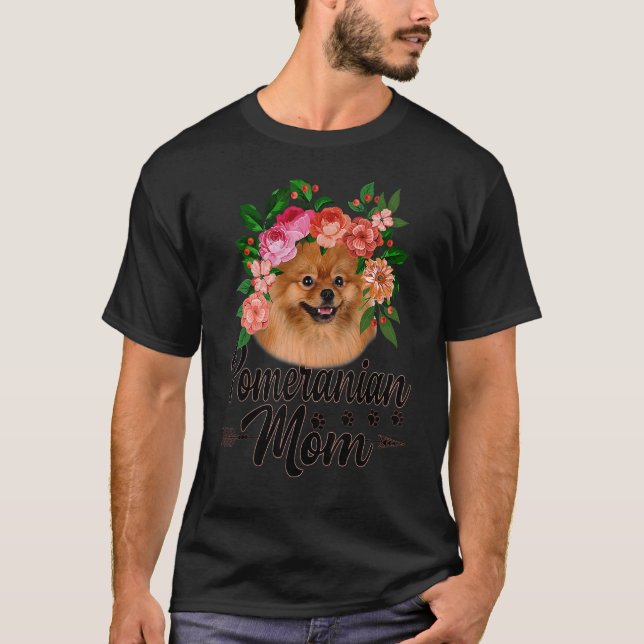 Mens Cute Flowers Pomeranian Graphic Dog  Dog Mum T-Shirt (Front)