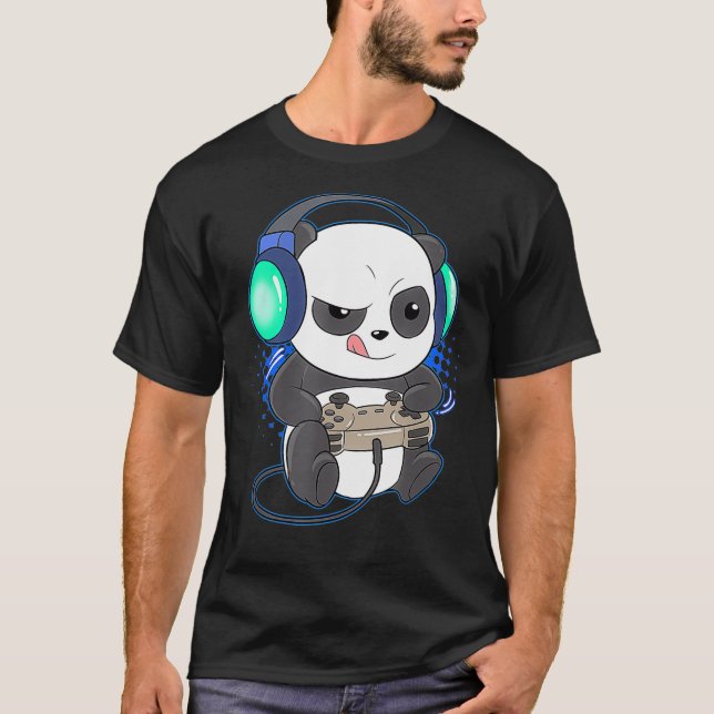 Mens Cute Gaming Panda Video Game Computer Player T-Shirt (Front)