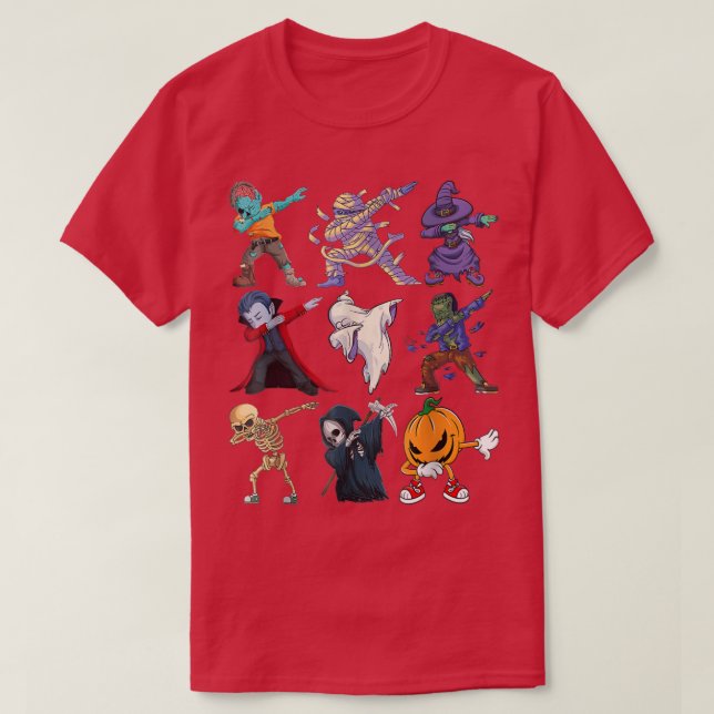 Mens Dabbing Halloween Boys Skeleton Zombie Scary  T-Shirt (Design Front)