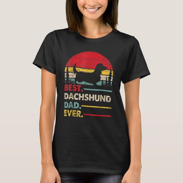 Mens Dachshund Long Haired Best Dad Ever Dog Vinta T-Shirt (Front)