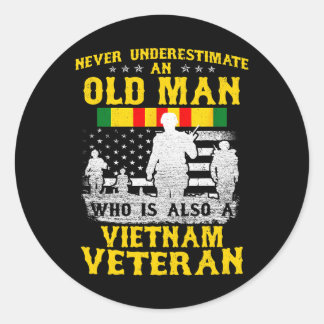 Mens Dad Grandpa Vietnam Veteran Vintage Shirt Men Classic Round Sticker