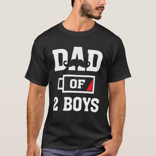 Mens Dad Of 2 Boys Low Battery Men Fathers Day Dad T-Shirt (Front)