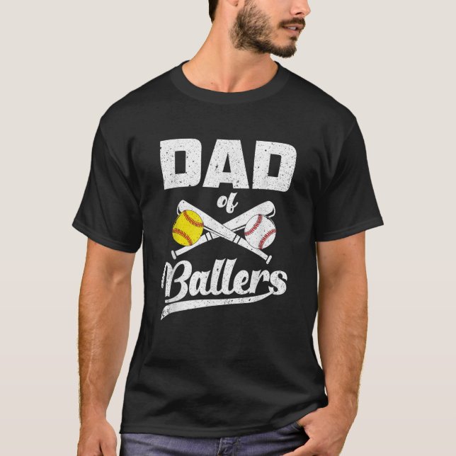 Mens Dad of Ballers Funny Dad of Baseball Softball T-Shirt (Front)