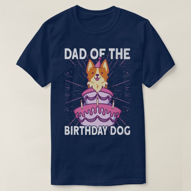 Mens Dad Of The Birthday Dog Birthday Corgi Dog114 T-Shirt (Design Front)
