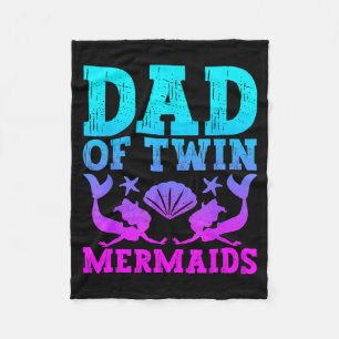 Mens Dad Of Twins Mermaid Father's Day Pregnancy A Fleece Blanket