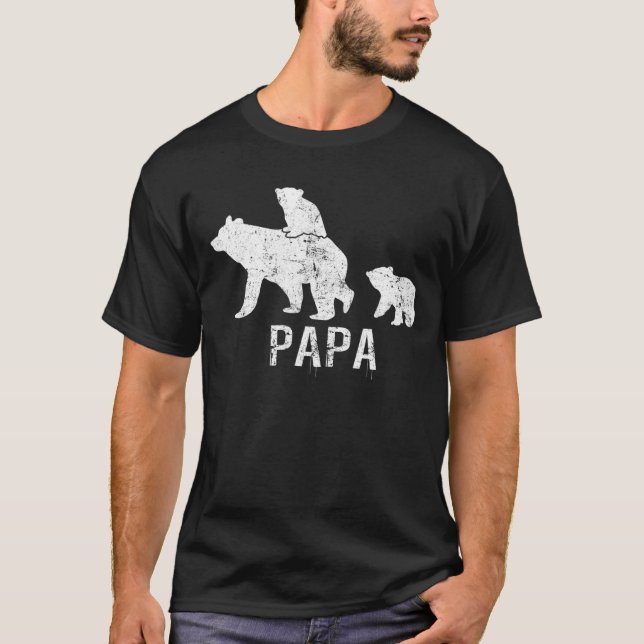 Mens Dad Papa Bear Two Cubs 2 Kids T-Shirt (Front)