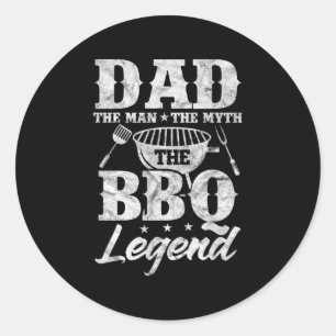 Mens Dad The Man The Myth Bbq Barbeque Grill Funny Classic Round Sticker