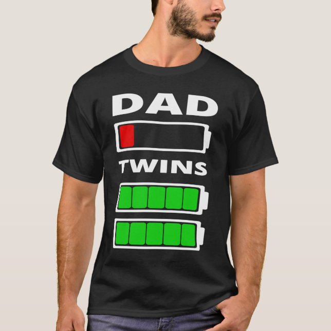 Mens Dad Tired Low battery Twins Funny T-Shirt (Front)