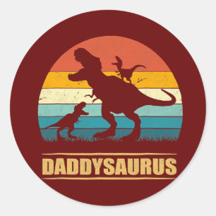 Mens Daddy Dinosaur Daddysaurus 2 Kids Father's Classic Round Sticker