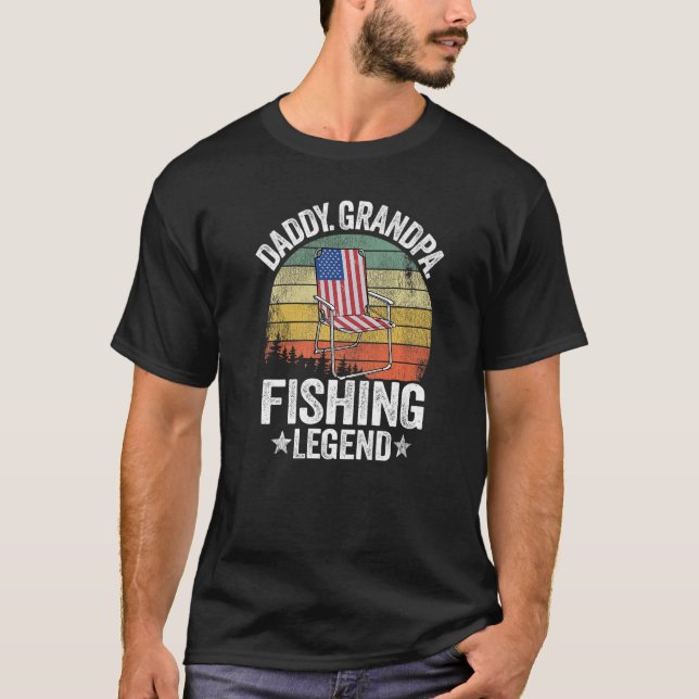 Mens Daddy Grandpa Fishing Legend Dad American Fla T-Shirt (Front)