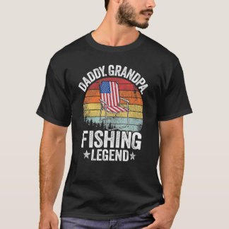 Mens Daddy Grandpa Fishing Legend Dad American Fla T-Shirt