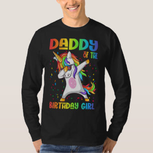 Mens Daddy Of The Birthday Girl Dabbing Unicorn Bi T-Shirt