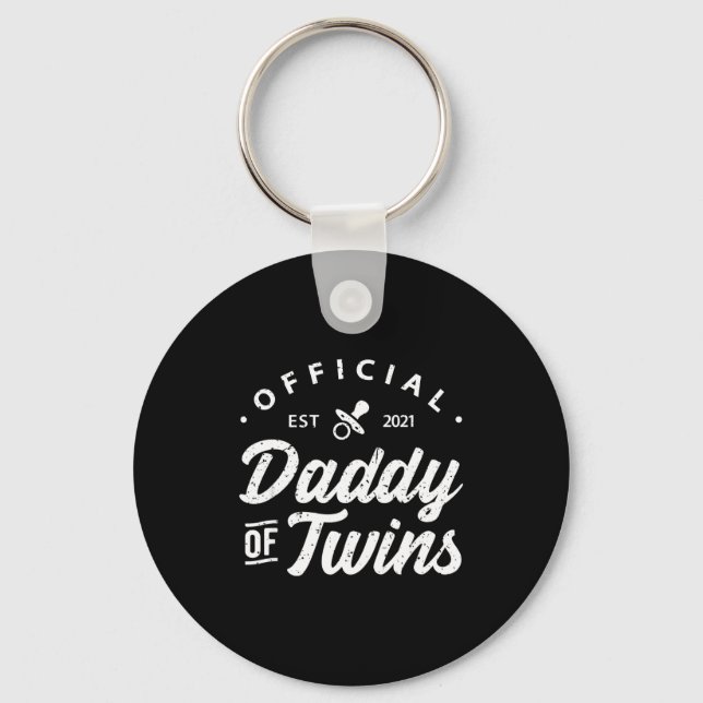 Mens Daddy Of Twins Shirt Funny New Dad To Be Expe Key Ring (Front)