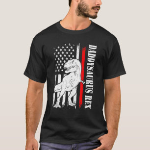 Mens Daddy Saurus Rex Daddysaurus American Flag Fa T-Shirt