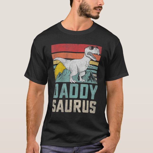 Mens Daddy Saurus T Rex Dinosaur Family Matching V T-Shirt (Front)