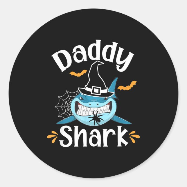 Mens Daddy Shark Funny Halloween Daddy Announcemen Classic Round Sticker (Front)