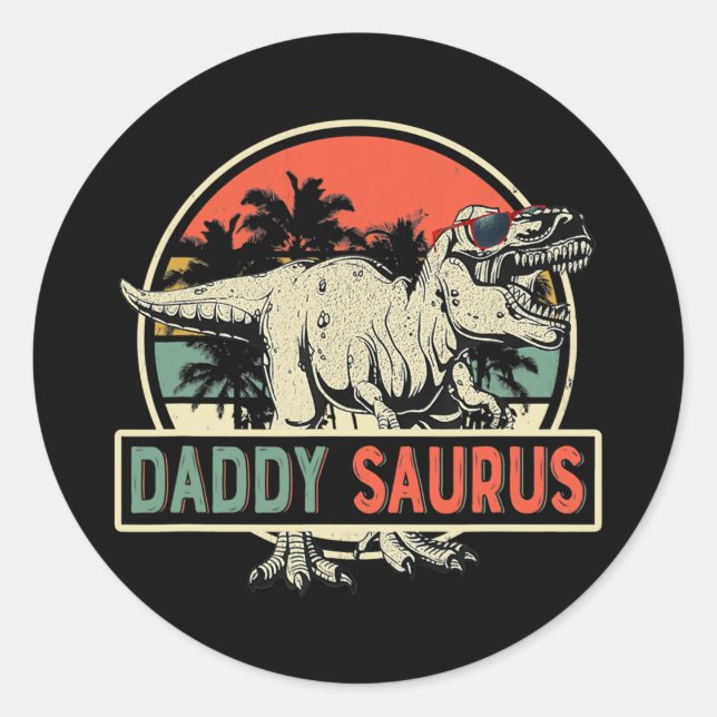 Mens Daddysaurus T rex Dinosaur Daddy Saurus Classic Round Sticker (Front)