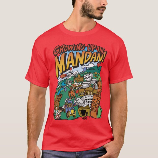 Men's Dark "Growing Up in Mandan" T-shirt (Front)