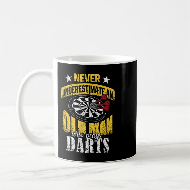 Mens Dart Player Never Underestimate An Old Man Wh Coffee Mug (Left)