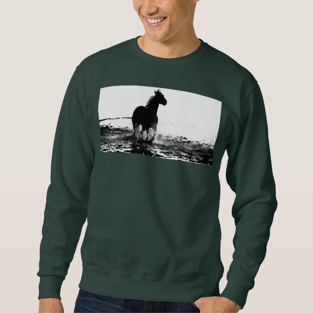 Mens Deep Forest Green Sweatshirt Running Horse (Front)