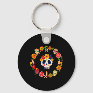 Mens Dia-De-Los-Muertos Sugar Skull Mexican Key Ring
