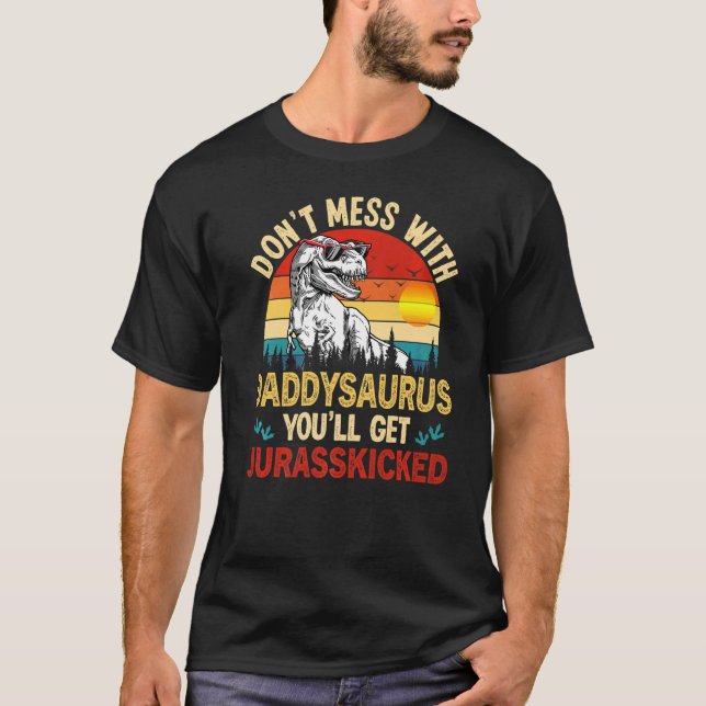 Mens Distressed Daddy Dinosaur Rex Saurus Father's T-Shirt (Front)