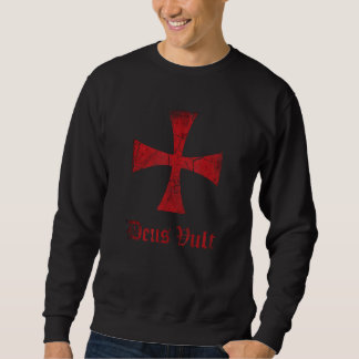 Mens Distressed Deus Vult Knights Templar Cross, C Sweatshirt
