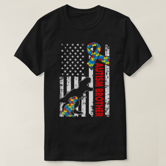 Mens Distressed Dinosaur Autism Brother USA Flag A T-Shirt (Design Front)