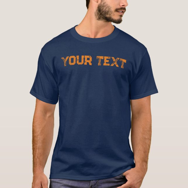 Mens Distressed Text Navy Blue Orange Double Sided T-Shirt (Front)