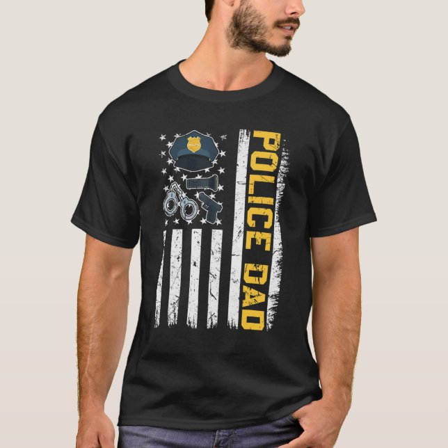 Mens Distressed Usa Flag Police Dad Patriotic Fath T-Shirt (Front)
