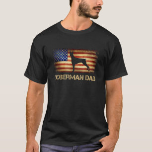 Mens Doberman Dad Vintage American Flag Patriotic  T-Shirt
