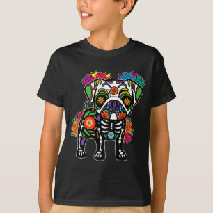 Mens Dog Pug Floral Skeleton Day Of Government T-Shirt