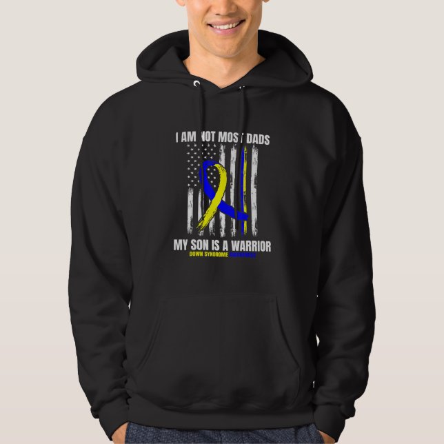 Mens Down Syndrome Awareness Ribbon Dad Warrior So Hoodie (Front)