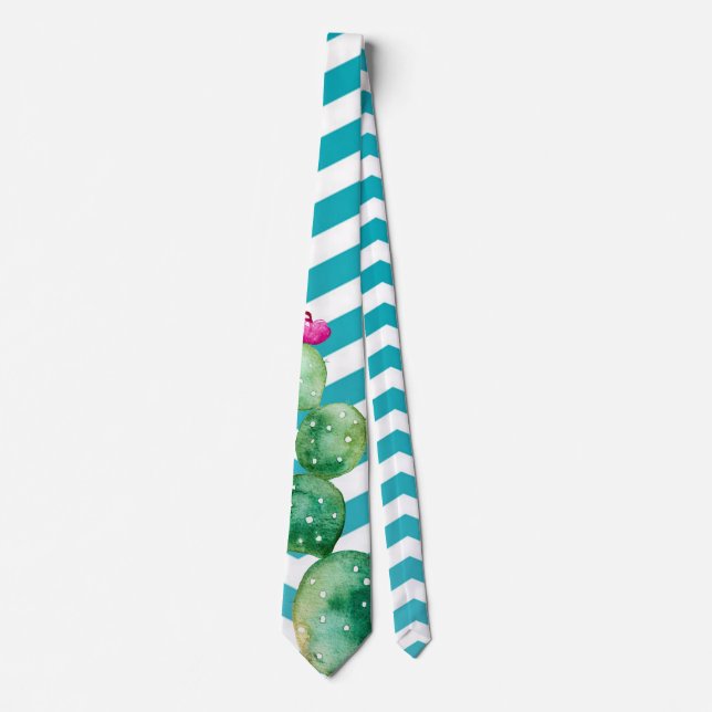 Mens Dress Tie Geometric Boho Cacti Cactus Succule (Front)