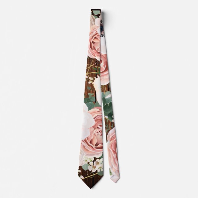 Mens Dress Tie Geometric Garden Rose Barn Wood (Front)
