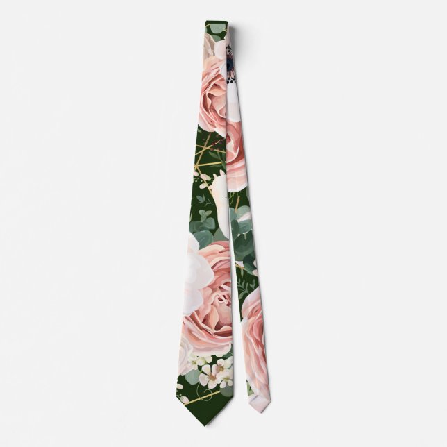 Mens Dress Tie Geometric Garden Rose Hunter Green (Front)