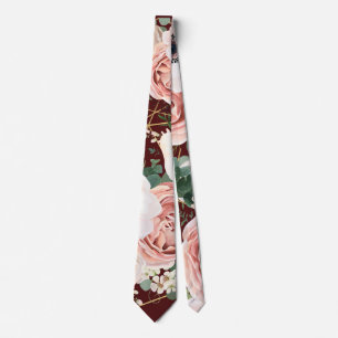 Mens Dress Tie Geometric Garden Rose Wine Burgundy
