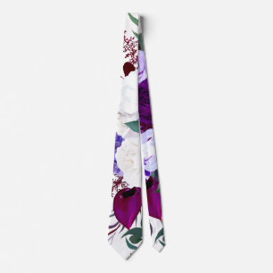 Mens Dress Tie Lavender Hibiscus on White