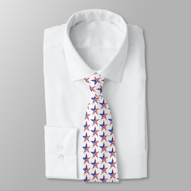 Mens Dress Tie-Patriotic Stars Tie (Tied)