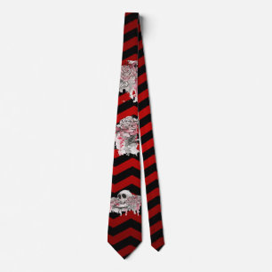 Mens Dress Tie skull Rose Gothic Chevron red black