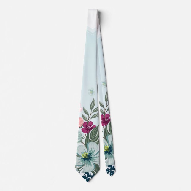 Mens Dress Tie Tropical Flower on Blue Ombre (Front)
