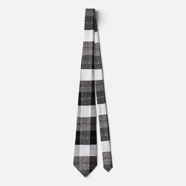 Mens Dress Tie XMAS Truck Baffalo Plaid Black Whit (Front)