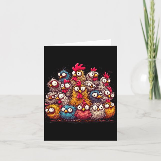 Mens Eagerlys Colourful Funny Chicken Art Crazy Card (Front)