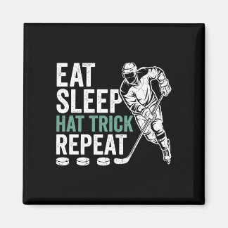 Men's eat sleep hat trick repeat funny ice hockey magnet