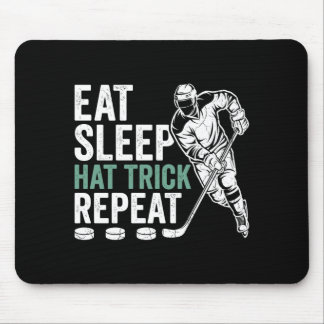 Men's eat sleep hat trick repeat funny ice hockey mouse mat